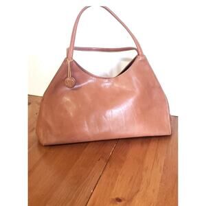Vintage large genuine leather MonSac Original shoulder bag camel brown in color
